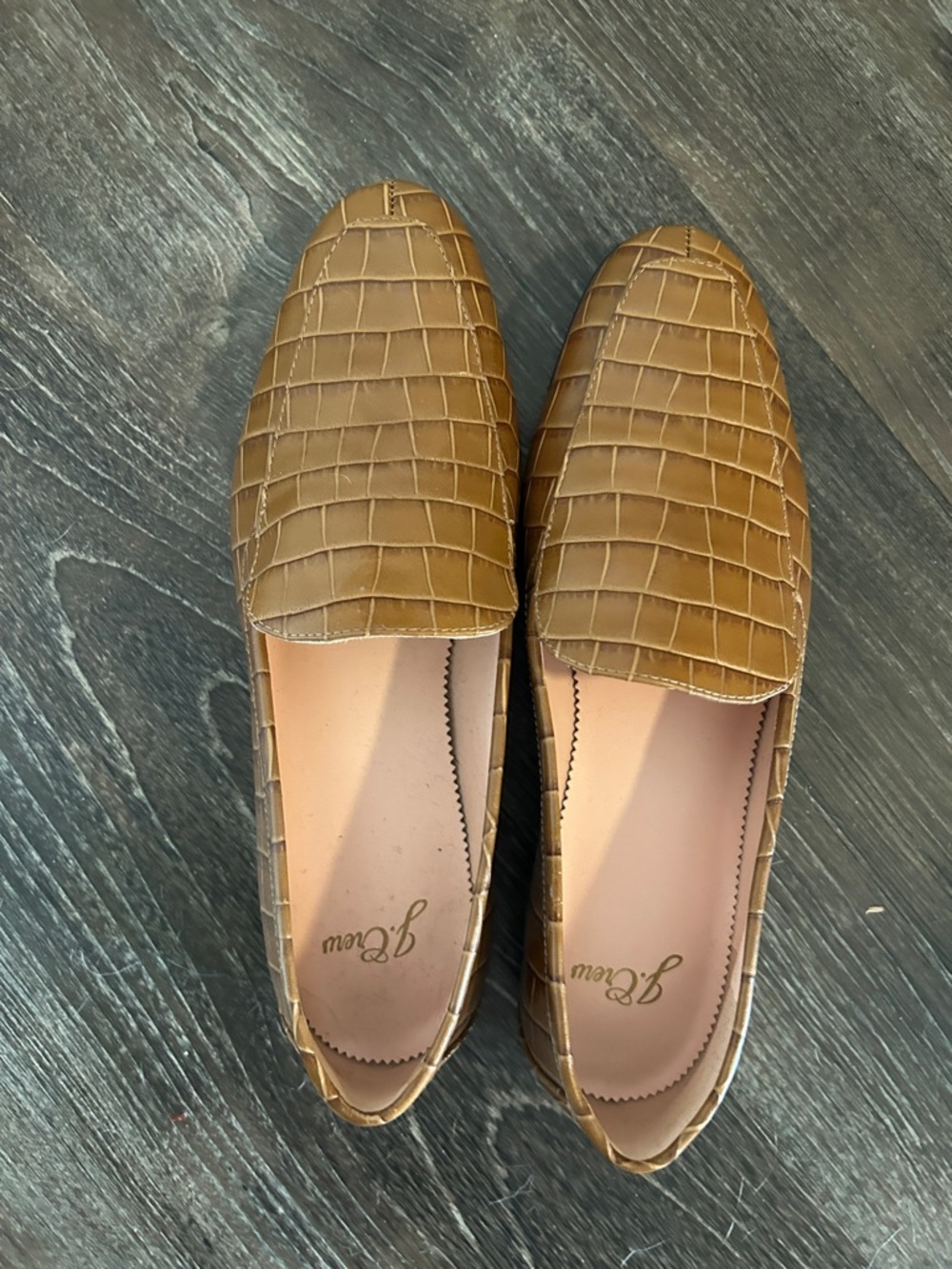 J. Crew Croc-Embossed Tan Loafers